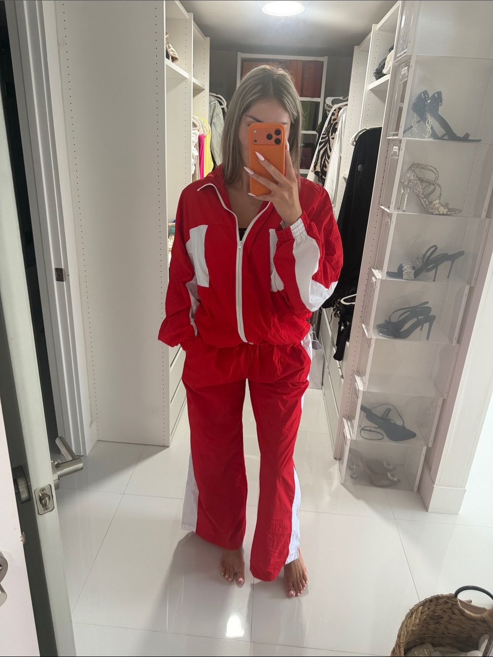 Red & White Women's Track Pants - Sporty Wide Leg